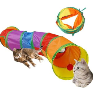 Cat Tunnel Cat Toys for Indoor Cat Interactive Pet Toy Play Foldable S Shape Tunnel Rainbow Colors with Balls