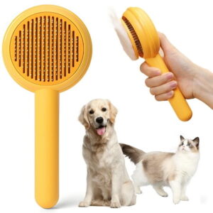 EOIVSH Cat Brushes for Indoor Cats – Pet Self Cleaning Slicker Brush Removes Deep Waste Hair – Cats Dogs Resin Protected Massage Comb(Yellow)