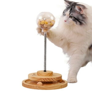 Marchul Cat Ball Toy, Cat Treat Dispenser Toy with Circle Ball Track, Wooden Interactive Cat Toys for Indoor Cats