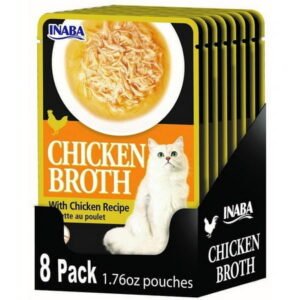 INABA Chicken Broth Complement/Topper/Treat for Cats, Eight 1.76 oz Pouches, Chicken