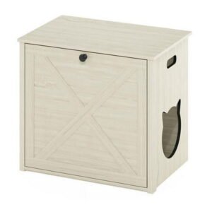 Furinno FH22306WW Peli Small Cat Litter Box Enclosure with Single Door, White Wash