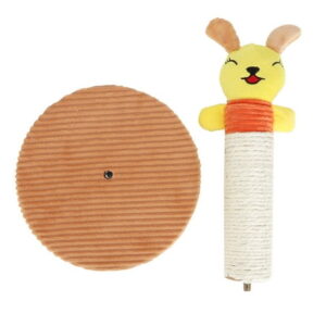 Removable Natural Sisal Pet Cartoon Animal Scratch Climbing Cat Toy Tree Frame(Yellow Rabbit)