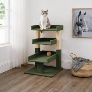 Nala Cat Tree for Large Cats, Cat Activity with Scratching Post, Cat Tower for Large Cats, 3 Level Cat Play Perch, Cat Climbing Tower, Cat Tree for Indoor Cats Multi-Level Cat, Green