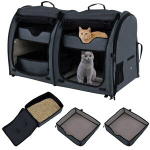 Gymax Double Compartment Pet Carrier Portable 3-in-1 Pet Kennel w/Carry Bag for Cats