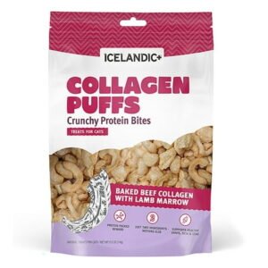 Icelandic+ Collagen Puffs: Baked Beef Collagen With Lamb Marrow -.5oz Bag – Cat Treats, Crunchy Protein Bites, 2 Ingredients, Approx 1-1.5″ Snacks