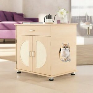 Demi Bonn 26″ Hidden Cat Litter Boxes Enclosure, Cat House Furniture with Sisal Scratching Doors, Suitable for Bedroom, Living Room, Beige