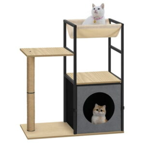 Cat Climbing Frame, Indoor Cat Tower, Cat Tree Tower with Cat Nest, Hammock and Sisal Cat Scratching Post, Gray