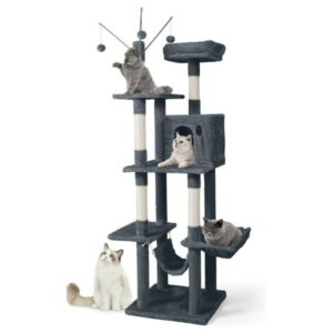 Hongwa Modern Large Cats Kittens 70-Inch-Tall Cat Climbing Play Tower w/Hammock, Multi-Level Cute Tall Cat Tree with Scratching Posts, Top Perch, Cat Activity Tree w/Cat Cave Condo