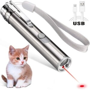 Rechargeable Cat Laser Pointer Toy for Cats Dogs, 3 Mode Red Laser Pointer, Interactive Light Training Tool with USB Charging for Cat Dog Exercise Playing, Silver