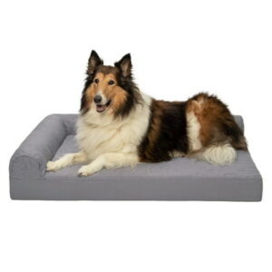 FurHaven Pet Products | Paw-Quilted Deluxe L-Chaise Full Support Solid Orthopedic Sofa Pet Bed for Dogs & Cats – Titanium, Jumbo