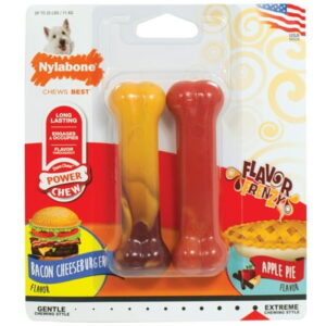 Nylabone Power Chew Flavor Frenzy Durable Dog Chew Toys Twin Pack Bacon Cheeseburger & Apple Pie Small/Regular – Up to 25 Ibs. (2 Count)