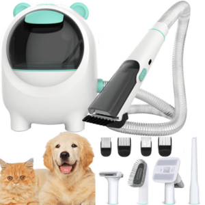 Professional Pet Grooming Kit & Vacuum, 12KPa Suction 99% Pet Hair, 1.24L Capacity, Low Noise, 5 Pet Grooming Toolsfor Dogs, Cats