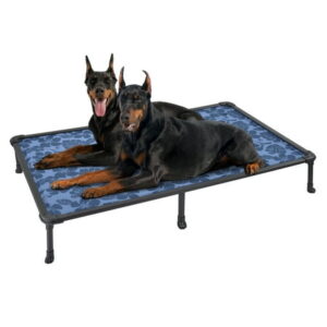 Veehoo Chew Proof Pet Dog Bed, Rustless Aluminum Frame, Textilene Mesh Fabric, Blue Print, XX Large