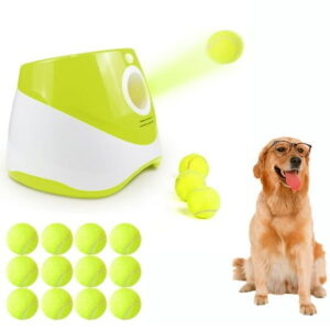 Dog Ball Thrower Launcher,Automatic Ball Launcher for Dogs with 12 mini Tennis Balls,Thrower Distance 10-30ft,interacive Dog Toys Tennis Ball Launcher Indoor/Outdoor for Small Dogs