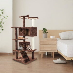 Cat Tree Cat Tower 52″ for Indoor Cats, Solid Cute Sisal Rope Plush Cat Climb Tree Cat Tower Brown