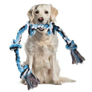 TiokMc Tough Dog Chew Toy with 5 Knots, Indestructible Cotton Rope Tug of War Toy for Teeth Cleaning, Large/Medium Dogs