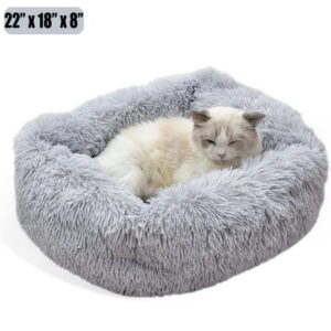 Cat Bed for Indoor Cats,Dog Beds for Small Dogs, Dinosam Small Dog Bed, Soft Long Plush Cushion Washable Pet Bed ,Self-Warming Square Cat Bed Anti-Slip Bottom Cushion (22 x 18 x 8 inch, Gray)