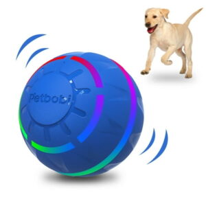 Petbobi Interactive Toy Dog Ball, Active Rolling Ball for Dogs with Flashing LED Light, Moving Bouncing Toys Ball for Medium or Large Dogs, USB Rechargeable, Blue