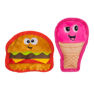 Outward Hound Invincbles Chew Dog Toys, Burger and Ice Cream, 2 Pack , XS