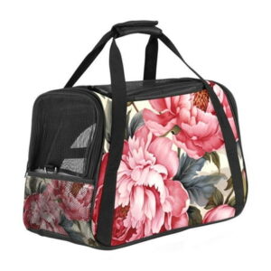 Peony Sherpa-Lined Pet Carrier Bag with Fabric 900D Oxford Cloth Base and Nylon Webbing- Travel Friendly and Comfortable Transport