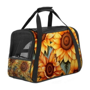 Sunflower seamless printing Fabric Pet Carrier Bag 900D Oxford Cloth Sherpa Base Material 17x10x11.8 in/43x26x30 Cm Black Nylon Webbing Comfortable Pet Travel Bag for Small Medium s Dogs
