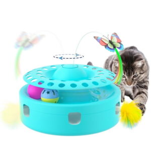 Lexvss 3-in-1 Interactive Cat Toys, Automatic Electronic Rotating Butterfly and Ambush Interactive Feather, 2 Ball Exercise Kitten Indoor Toy Teaser