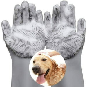 VavoPaw Magic Pet Grooming Gloves, Dog Cleaning Gloves, Heat Resistant Silicone Hair Remover, Gray