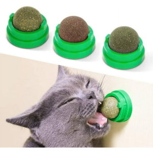 3Packs Catnip Toys Balls, Edible Kitten Silvervine Toys for Cats Lick, Safe Healthy Kitty Chew Toys, Teeth Cleaning Dental Cat Toy, Cat Wall Treats