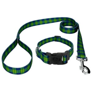 Country Brook Petz® Deluxe Blue and Green Plaid Dog Collar and Leash, Medium