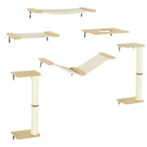Unique Cat Tree Made From Cat Shelves With 8 Levels For More Height, Wall-Mounted Cat Tree Climbing Playground With Cat Hammocks, Modern Cat Tree