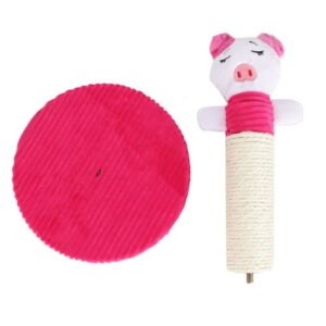 Removable Natural Sisal Pet Cartoon Animal Scratching Climbing Cat Toy Tree Frame(White Pig)