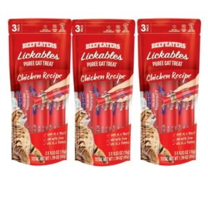 Beefeaters Lickables Chicken Puree Recipe Cat Treat, Lickable Squeezable No Sugar Added Wet Feline Treats for Snacks Rewards Training Treating Keep Animal Teeth Healthy & Strong 3ct Pack of 3