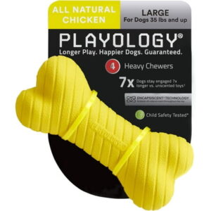 Playology Dual Layer Bone Dog Toy – Engaging All Natural Chicken Scent Dog Toy, Yellow Toy for Large Dogs – Chew, Toss, Fetch, and Play!