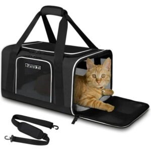 Pet Carrier 17x11x10.5 Delta American United Airline Approved, Pet Travel Carrier Bag for Small Cats and Dogs, Cat Soft Sided Carrier with Safety Lock Zippers, 5-Sided Breathable Mesh(Black)