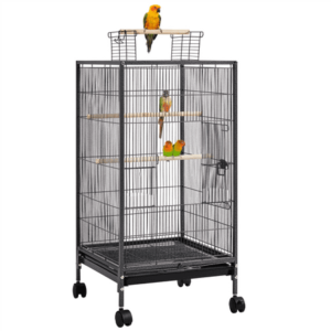 Topeakmart 40″ H Wrought Iron Birdcage Open-Top Parrot Cage with Rolling Stand Black