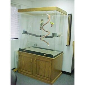 PENNZONI Large Bird Cage for Macaws & Parrots,Clear Acrylic Cage, Glossy Oak Base w/ Decorative Top