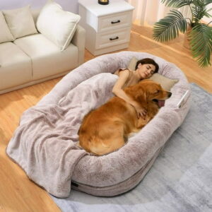 Human Dog Bed for Adult, 72″x48″ Human Sized Dog Bed for People(Brown)