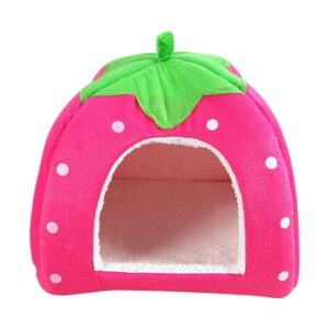 CHGBMOK Cute Fold Cat House Winter Indoors Strawberry Yurt Fleece Warm Pet Dog Bed