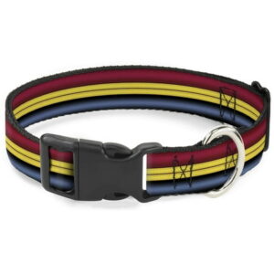 Dog Collar Plastic Clip Captain Marvel Stripe Red Gold Blue 15 to 26 Inches 1.0 Inch Wide