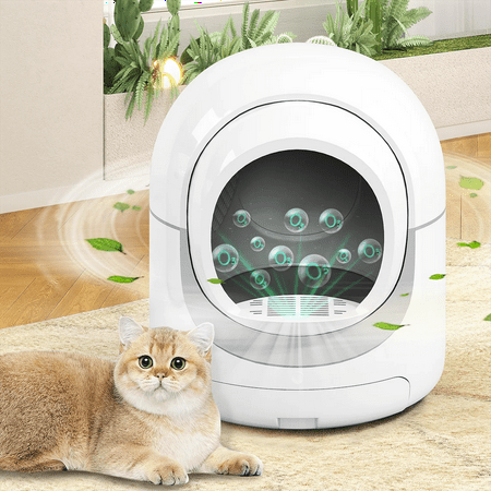 DISHUP Self Cleaning Litter Box for Multiple Cats,81L Large Capacity,App Control,Odor Removal,Gray