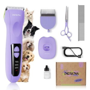 Petopia Cordless Dog Clippers for Grooming Kit Small&Large Dogs Cats, Purple Low Noise Dog Shaver