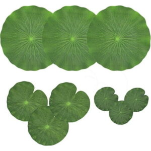 NAVADEAL Pack of 9 Artificial Floating Foam Lotus Leaves | Water Lily Pads Ornaments, Green | Perfect for Patio Koi Fish Pond Pool Aquarium Home Garden Wedding Party Special Event Decoration