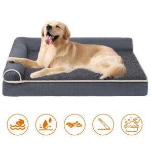 AUOSHI Orthopedic Dog Bed for Large Dogs, with Egg Crate Foam Support and Non-Slip Bottom, Fluffy, Soft, and Machine Washable Removable Pet Bed Cover 32 inch, Grey