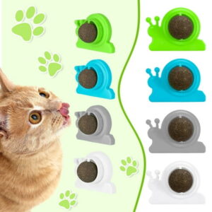 Taihexin 4 Pcs Catnip Wall Ball, Rotating Catnip Wall Roller for Cat, Edible Cat Licking Toy, Teeth Cleaning Cat Bite Toy, Safe Healthy Kitty Roller Catnip Balls(Snail)