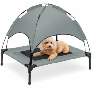 Best Choice Products 30in Elevated Cooling Dog Bed, Outdoor Raised Mesh Pet Cot w/ Removable Canopy, Carrying Bag – Gray