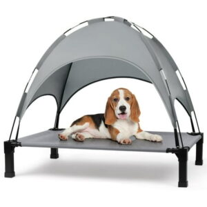 Elevated Dog Bed with Canopy, Outdoor Dog Cot with Removable Canopy Shade Tent, Portable Raised Pet Cot Cooling Bed for Dogs and Cats