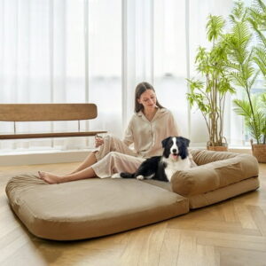 Large Human Dog Bed Foldable with Cooling Mat Waterproof Cover For Adult Large Dogs 42x71x10 inch Brown