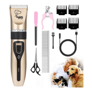 BN-LINK Dog Grooming Kit Clippers, Low Noise Rechargeable Electric Pet Hair Thick Coats Clippers Trimmers Set, Suitable for Dogs, Cats, and Other Pets (Gold)