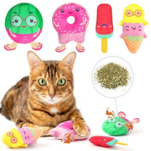 4Pcs Catnip Toys, including Donut, Watermelon, Ice Cream, and Popsicle Plush Crinkle Sound Catnip Toys, Cat Toys for Indoor Cats