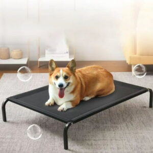 L Cooling Elevated Dog Bed, Raised Dog Cot with Washable Mesh, Large For Indoors & Outdoors For Camping , Black